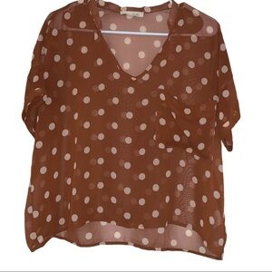 Lush auburn polka dot semi sheer pocket top Small